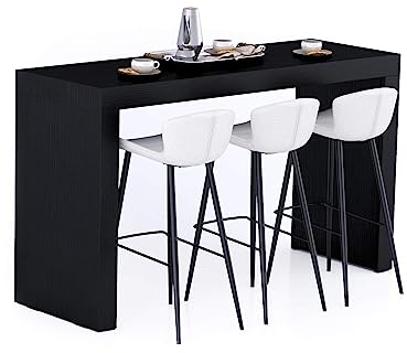MOBILI FIVER, Mesa Alta Evolution 180x60, Fresno Negro, Mesa Auxiliar de Cocina para 6 Personas, Made In Italy