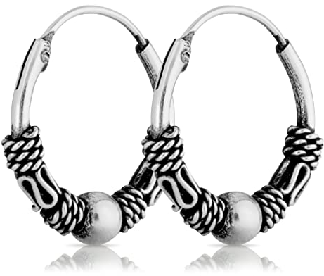 NKlaus Paar 14 mm Ohrringe aus 925 Sterling Silber Wikinger Bali Creole Ohrschmuck 2035