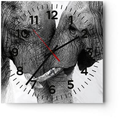 Modern Wanduhr Elefanten Safari Bond 30x30cm Quadrat Klein Wand Uhr Glas Analog Zimmeruhren Küche Büro Wohnzimmer Glasuhr Wall Clock Dekoration Design Wanddekoration Küchenuhr C4AC30x30-4973