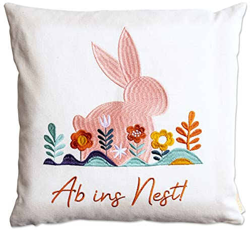 Papierdrachen Kissenbezug für Oster-Dekoration in Boho-Style - mit dem Spruch Ab ins Nest - Osterkissen in Grösse 40x40cm - saisonale Wohnzimmer-Deko Set 2