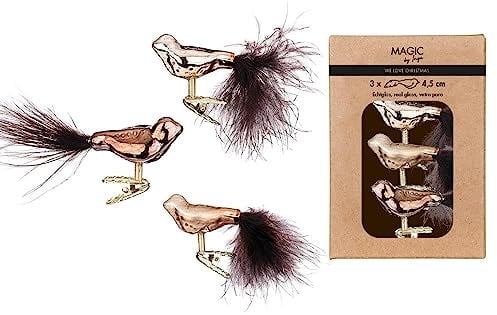 Christbaumschmuck Glas 4.5cm x 3 Stück Vögel auf Clip in Kartonbox braun beige Mix Elegant Lounge