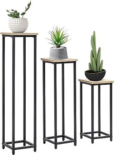 Outsunny Lot de 3 supports pot de fleurs porte-plantes carrées empilables - 21 x 21 x 50/70/90 cm - acier