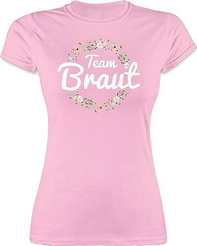 Shirt Damen - JGA Junggesellenabschied Frauen - Team Braut Blumenkranz - Bride Crew - S - Rosa - utensilien junggesellinnenabschied t-Shirt jungesellinnenabschied Bachelorette Party Bridemaid Tshirt