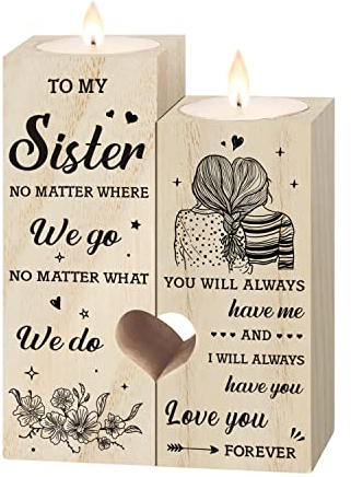 Niyewsor Christmas Sister Gifts from Sister, Heart Shaped Candle Holders Gifts for Sisters, Personalized Candle Gifts for Women Sister, Valentines Mothers Day Birthday Wedding Presents for Sister