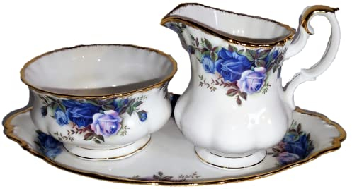 Royal Albert/Milk Jug and Sugar Bowl on Tray/Original/Moonlight Rose/Bone China - England