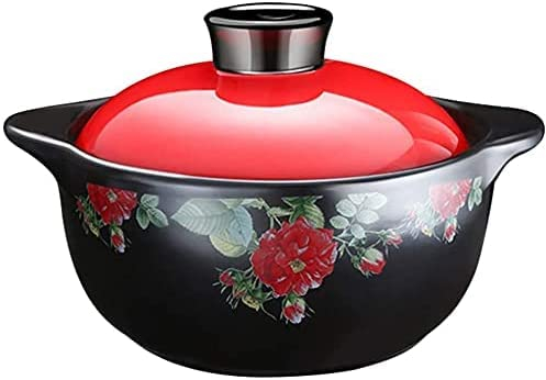 UZOURI Ceramic Casserole with Lid, Printed Covered Stockpots Dish Delicious Slow Cooker Heat-Resistant Stew Non-Stick Soup Pot Clay Pot(Size:2.5L)