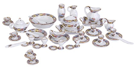 misppro Juego de té de porcelana en miniatura, 40 piezas, diseño de casa de muñecas