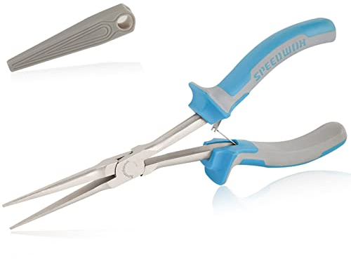 SPEEDWOX Weitreichende Nadelzange Präzisions-Nadelzange mit glatten Backen Pinzettenzange Extra lange Nadelzange mit Schutzhülle für schwer zugänglichen, engen Raum