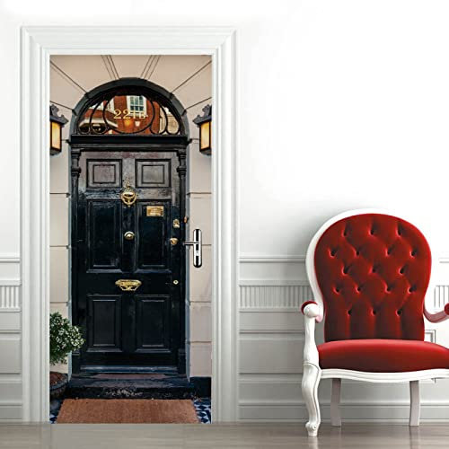 Modern Art 3D Door Mural Sticker Scandinavian Iron gate Peel and Stick Removable Vinyl Door Decals for Home Decor, 2 Pcs Set W33.46 x H78.7 Inch