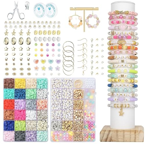 MARIMIYA Set 7200 Perline per Braccialetti Fai da Te, Kit 6mm Colorate con Lettere, Fili Elastici, Ganci e Forbici per Braccialetti, Collane, Orecchini, per Bambina e Adulti