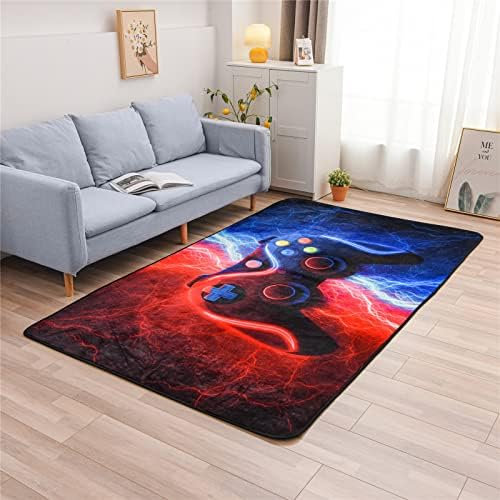 Meeting Story Gamer Gaming Area Rug Tie Dye Lightnings Gamepad Rug Games Console Action Buttons Print Carpet Indoor Floor Sofa Rugs for Kids Bedroom Living Room Game Room Decor(Red-Blue,4 * 6 Feet)