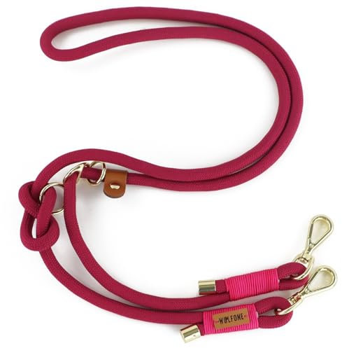 Wolfone Multi-Functional Double-Ended Rope Dog Lead Hand Free Heavy Duty Adjustable Lead for Large Medium Small Dog Pink Peacock