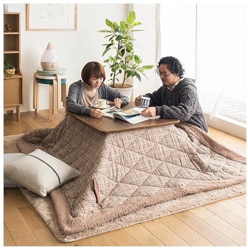 Kotatsu, avec Appareil de Chauffage + Couette + Tapis, Table multifonctionnelle Ronde multifonctionnelle/Table Tatami/Table Basse, adaptée au Chauffage de la Chambre du Salon en Hiver