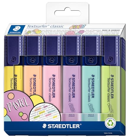 STAEDTLER 364 CC6 Textsurfer Classic - Evidenziatori assortiti, confezione da 6, colori pastello assortiti