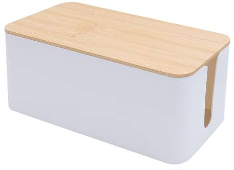 JJQHYC Caja organizadora de Cables Caja de Cables Blanca con Tapa de bambú Organizador de Cables Caja de gestión de Cables para Ocultar Cables y enchufes