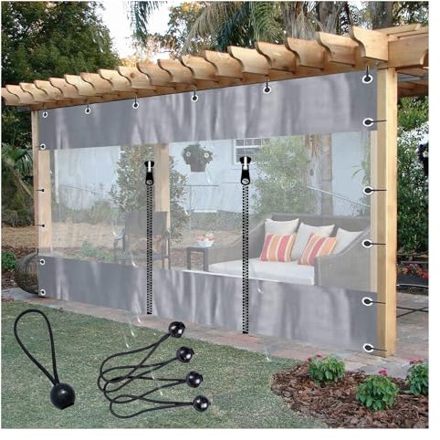 AFGZQ Outer Curtain Clear Tent Side Panel Curtain, Keep Warm,Dust-Proof for Patio, Pergola, Porch, Gazebos, with Zipper (Color : Gray, Size : 4.8x2.5m/15.7x8.2ft)
