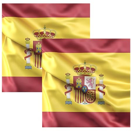 2 Banderas de España, Bandera 90cm x 150cm, Bandera Grande con Trabilla para Mástil y Cordones para Sujetar, Bandera Ligera, Bandera para Deportes, Fútbol, Manifestaciones, Edificios,