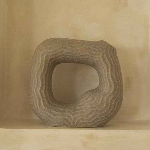 Flanacom Geometrische Vase Weiße Keramik Boho Zimmer Deko Wohnzimmer für Pampasgras und Blumen (Grau)