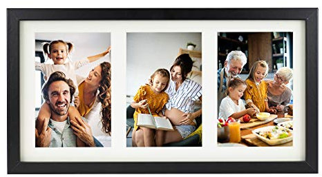 BD ART Collage Bilderrahmen 18x35 für drei Fotos mit Passepartout 10x15 cm, schwarzes MDF-Holz, moderner Fotorahmen zum Aufhängen an der Wand oder zum Platzieren auf einem Schrank
