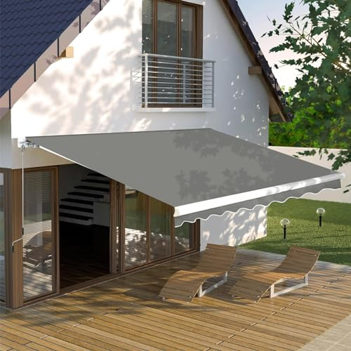 EESHHA Markisen 13 x 8 Fuß, manuell einziehbare Terrassenmarkise, Sonnenschutz für Außenfenster, Aluminiumrahmen mit Kurbel und Überdachung für Terrasse, Hinterhof, Garten, Balkon
