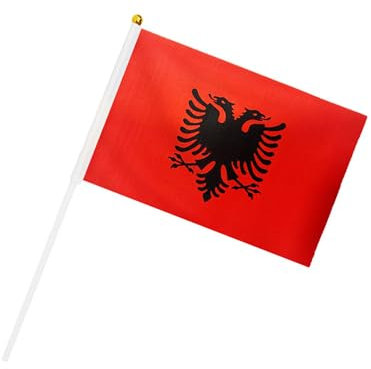Hrlace Bandiera piccola per eventi sportivi 2024 Hand Waving Flag 24 paesi, tessuto double face, per sfilate, feste di festival, 21 x 14 cm, Albania 50 pezzi