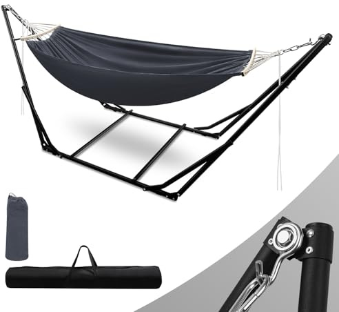 Ollewiellan Hamac avec cadre en métal - Pliable - Jusqu'à 150 kg - Pour extérieur, camping, jardin, piscine, balcon - Fauteuil suspendu - Avec sac de transport - Structure en métal