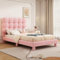 Polsterbett Kinderbett 90x200 cm, Mädchen Bett mit verstellbares Polster Kopfteil und Lattenrost, modisches schlichtes Einzelbett Flachbett Bettgestell Jugendbett, Anti-Lammwolle, Ohne Matratze, Rosa