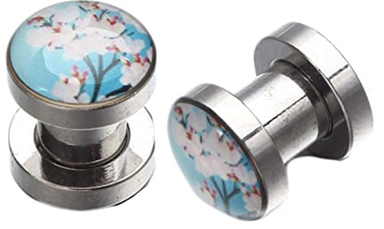 AMDXD Piercing, 3-20mm Ohrentunnel 2er, Blumen Muster Ohr Tunnel Expander Plugs, Edelstahl Ohrringe für Damen Piercing Schmuck