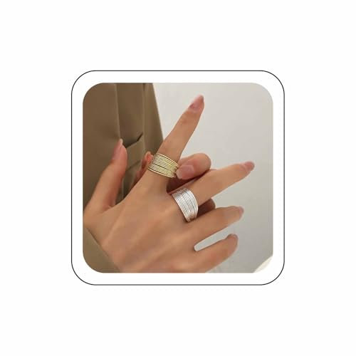 Wendalern Klobige Aussage Ringe Für Frauen - Gold Silber Zwei Ton Multi Linien Einstellbar Breite Zeigefinger Link Kette Offen Wickeln Set Coolen Schmuck