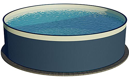 Planet Pool Stahlwandpool rund Größe wählbar, 90 cm tief, Stahl 0,3 mm anthrazit, Folie 0,2 mm Sand, Overlap 300x90