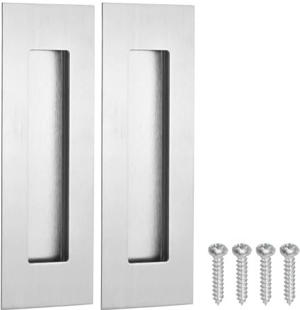 PATIKIL Tiradores Empotrados de Dedo 6 2 Pack Tiradores Empotrados para Puertas Correderas de Armario Tiradores de Bolsillo Manijas de Puerta Rectangular para Granero Con Tornillos, Plata
