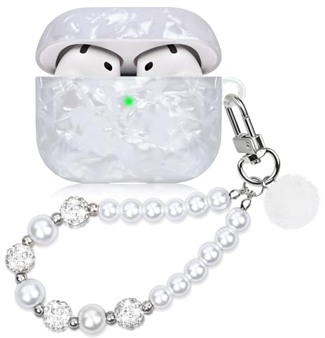 Casililor Kompatibel mit AirPods 4 Hülle Schutzhülle und Haut Case für AirPods 4 Gen 2024 Voller Schutz Schutzhülle mit Perle Lanyard für Mädchen Frau Bling Diamant