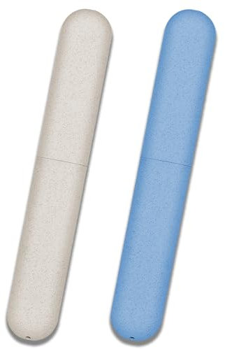 zoerbufan 2 Stück Zahnbürsten-Etui, Zahnbürstenhülle, Tragbare Zahnbürste Reiseetui, Zahnbürstenbox, Toothbrush Case für Reisen, Familie, Büro (Blau und Beige)