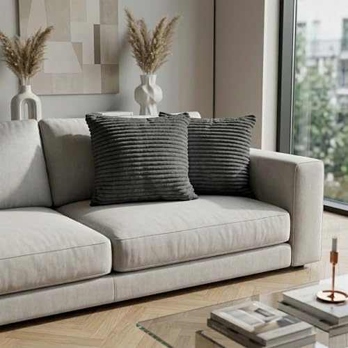 Casa Colori Kuschelige Cord-Kissen 60x60 cm – Plüschig, Waschbar (60°C), Reißverschluss – Farben: Anthrazit, Weiß, Taupe, Silber Grau