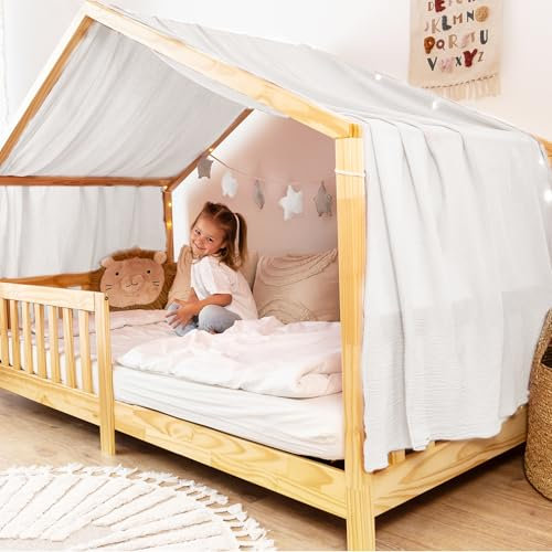 lilimaus Hausbett Himmel [in 12 Farben] Betthimmel Hausbett aus 100% Baumwolle Musselin - Stoffhimmel für Hausbett Deko Mädchen & Jungen - Himmel für Hausbett Kinder - Bett Vorhang Kinderbett