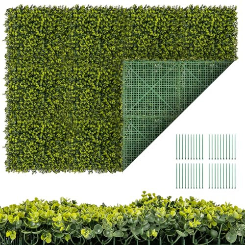 GOPLUS Mur Végétal Artificiel, Plante Artificielle en Herbe, 12 Pièces Panneau de Haie Carré, 50 x 50 CM, Fausse Plante Décoration pour Interieur Exterieur