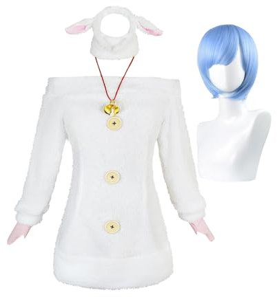 Gooyeh Rem Cosplay Kostüm Anime Remu Cosplay für Erwachsene Re:0 Cosplay Full Set Halloween Rollenspiel Party Dress Up Anzug mit Perücke für Frauen Mädchen