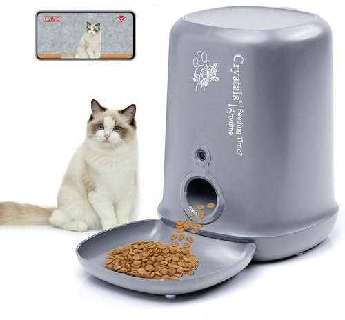 Crystals Automatic Cat Feeder with Camera, 1080 HD Night Vision, 2-Way Audio, 4L Capacity, App Control, Battery Backup, Food Shortage Alert & Motion Detection (Grey)