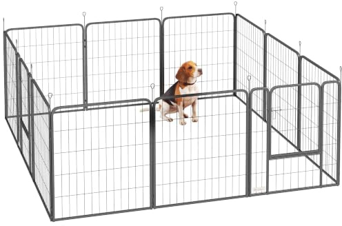 PawHut Parc pour Chien 12 Panneaux Modulable Pliable 204x204x80cm Noir | Enclos Chien, Portable, Acier, Clôture pour Petits Anumaix, 2 Portes, Intérieur et Extérieur