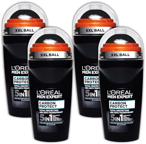 4 er Pack L'Oréal Paris Deo Roll-on Carbon Protect für Männer - 5 in 1 Deodorant 4 x 50 ml