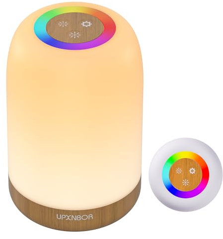 UPXNBOR Night Light, LED Touch Bedside Table Lamp with Dimmable Light, 256 RGB Colours and 5 Brightness Levels, Timer, Hanging Hook, USB Rechargeable, Portable Lamp for Bedroom, Living Room, Kids