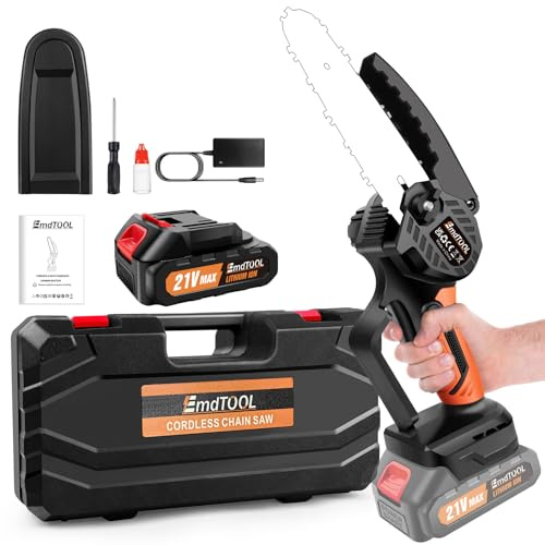 Mini Kettensäge 21V, 6 Zoll Akku Stsäge mit 3.0Ah Akku und Schnell-Ladegerät, Mit Sicherheitsverriegelung und leistungsstarkem Motor,1 Ketten, Handkettensäge für Baum, Hof und Garten