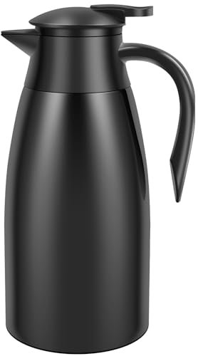 KTCINA Thermal Coffee Carafe, 2L Stainless Steel Vacuum Insulated Coffee Jug with Handle Leakproof Thermal Water Carafe Jug Insulated Tea Flask for Hot and Cold Drinks Keep Hot 12 Hours(Black)