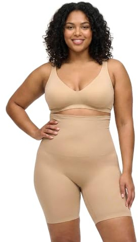 CFab Shapewear Damen Bauchweg Shorts mit hohem Bund | Weiches nahtloses Material mit mittlerer Kompression Anti Slip Silikon und verlängertem Bein für sicheren Alltagssitz