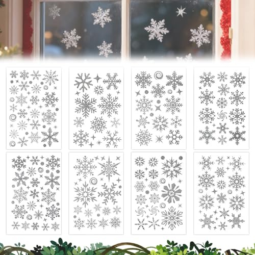 YIHAOH 204 Vinilos para Cristales Navidad, Static Vinilos Navidad Escaparate, PVC Reusable Ventana Decorativa Navidads, Winter Snowflake Christmas Decorative Stickers for Windows, Walls