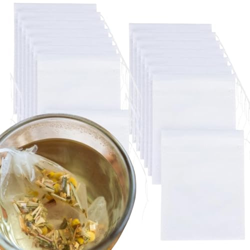200 Stück Teefilter für losen Tee | kompostierbare Teebeutel zum Selbstbefüllen (8×10 cm) | Einweg-Teebeutel aus pflanzlicher Faser mit Kordelzug | Ideal für Kräuter, Gewürze, Obsttee & Kaffee