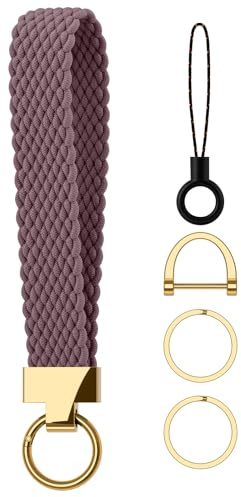 Amzpas Geflochtener Schlüsselanhänger, Multifunktionaler Auto Schlüsselanhänger, Unisex, Enthält D-Ring, 2 Schlüsselringe, für Autos Motorräder Schlüssel, Rucksack Dekoration (Rauch Violett)