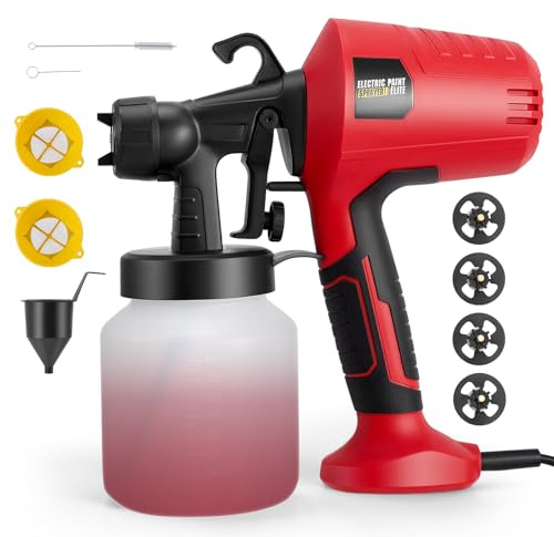 Farbsprühsystem,500W HVLP Elektrisches Farbsprühpistole mit 4 Düsen und 3 Sprühmuster,800ml Farbfluss Lackierpistole Elektrisch für Zäune, Schränke, Wände, Decken, des Heimwerkers