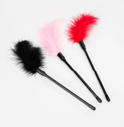 Soft Feather Tickler Dusters, Natural Tickler, Feather Cleaning Dusters 3pcs/pack (Black+Red+Pink)
