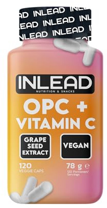INLEAD - OPC + Vitamin C Caps | Traubenkernextrakt mit OPC & Vitamin C aus Hagebutte | Für bewusste Ernährung & aktiven Alltag - 120 Kapseln